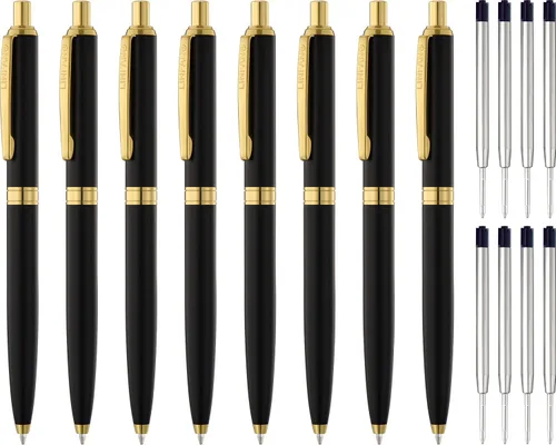 Miniatura 8 de LINFANC - 4 bolígrafos de paquete, bolígrafo de bola retráctil de metal premium, negro mate con ribete dorado, bolígrafo de punta media de 1.0mm