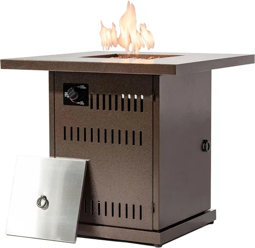 Mesa para fogata de propano de 28 pulgadas, mesa de fuego de 50,000 BTU con tapa de acero, patas grandes, rocas de lava, pozo de fuego seguro para