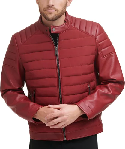 Miniatura 6 de DKNY Chaqueta acolchada de cuero sintético para hombre de motocros Racer