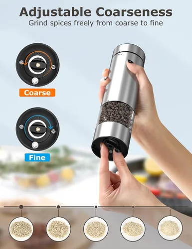 Miniatura 4 de innhom Juego de molinillo eléctrico de sal y pimienta, funciona con pilas, molinillo de sal y pimienta de acero inoxidable, molinillo automático