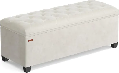 SONGMICS Banco otomano de almacenamiento de terciopelo, reposapiés con patas, 15.7 x 43 x 15.7 pulgadas, banco de extremo de cama, baúl de Blanco