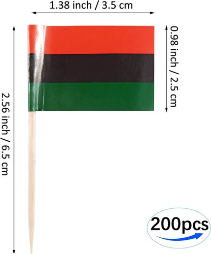 Miniatura 4 de JBCD Bandera afroamericana con palillo de dientes panafricano, mini banderas negras de liberación para cupcakes, 200