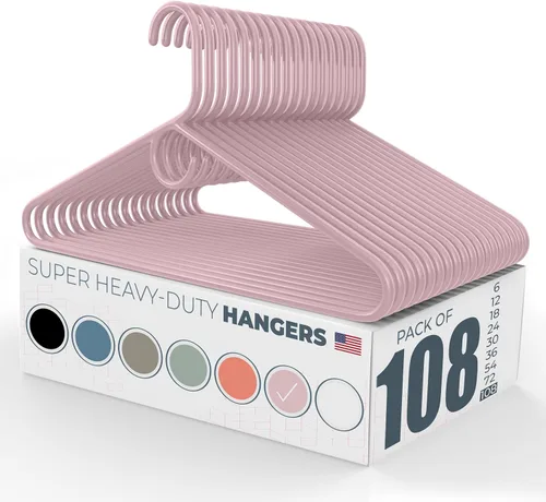 Miniatura 10 de Perchas de ropa súper resistentes, paquete de 50 (54 unidades), fabricadas en los Estados Unidos, capacidad de 10 libras, perchas de plástico grueso
