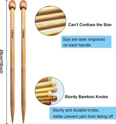 Miniatura 3 de Weabetfu Agujas de tejer de bambú rectas de punta única de 10 pulgadas para tejer hecho a mano DIY, tamaño US 6 (4mm)