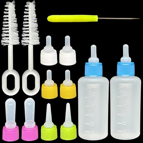 Kit de botella para mascotas, tetina de silicona reemplazable para gatitos recién nacidos, cachorros, conejos, animales pequeños, repuesto para
