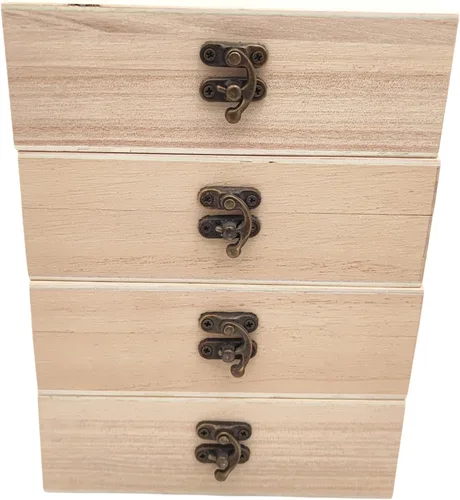 Miniatura 4 de Anktily Paquete de 4 cajas de madera sin terminar, 6 x 4 x 2 pulgadas, caja rústica de madera pequeña con cierre de bloqueo, caja organizadora