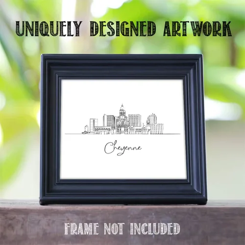 Miniatura 5 de TJ Originals Cheyenne Skyline - Decoración de pared para sala de estar, arte de pared en blanco y negro, imágenes artísticas de línea estadounidense