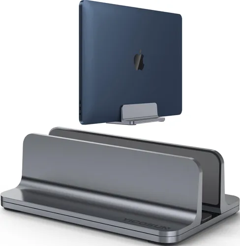 YICOSUN Soporte vertical de aluminio para laptop para escritorio, base de ancho ajustable para MacBook, Surface, Samsung, HP, Dell de hasta 17.3 Gris