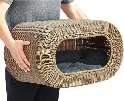 Miniatura 2 de Divertida casa apilable de mimbre para gatos, casa interactiva de ratán para gatos de interior, para gatos de interior, entrada de casa