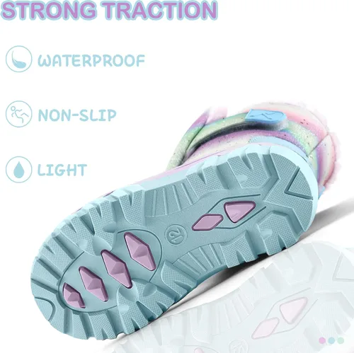 Miniatura 3 de K KomForme Botas de nieve impermeables para niñas con forro de piel sintética, zapatos de invierno cálidos para niños (niños pequeñosniños grandes)