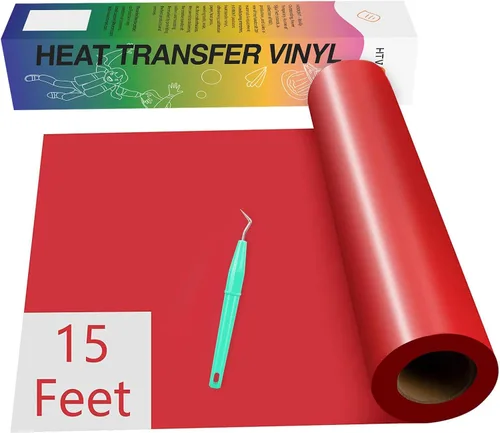 HTVRONT - Rollos de vinilo termotransferible (HTV) rojo, 12 pulgadas x 15 pies de vinilo de planchado para Cricut y Silhouette Cameo, para camisas,