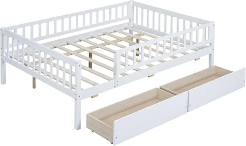 Miniatura 22 de Harper & Bright Designs Sofá cama individual con nido, marco de cama infantil de madera tamaño individual con valla, cama nido individual