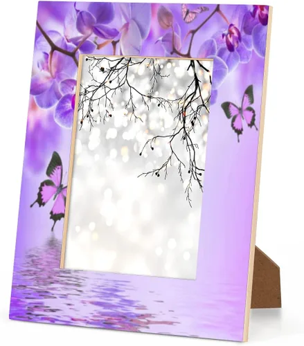 Miniatura 8 de Marco de fotos de color morado floral de 4 x 6 pulgadas, hecho de madera, mariposa se adapta a marcos de fotos de 4 x 6 o 3.5 x 5 pulgadas