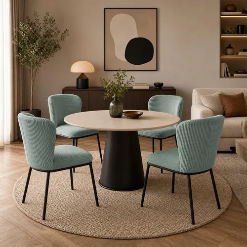 Miniatura 11 de SIMTONAL Juego de 2 sillas de comedor tapizadas, sillas de cocina de pana sin brazos con asiento de espuma viscoelástica, patas de metal negro