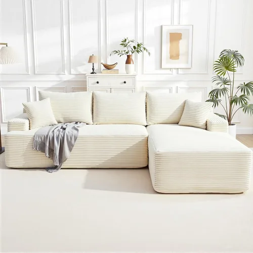 Miniatura 34 de Sofá modular Cloud de 108 pulgadas, moderno sofá deshuesado con otomana móvil, sofá modular de asiento profundo, sofás esquineros de pana para sala