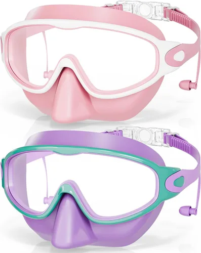 Miniatura 10 de Aegend Gafas de natación con cubierta para la nariz, paquete de 2 máscaras de natación de visión amplia, antivaho/UV