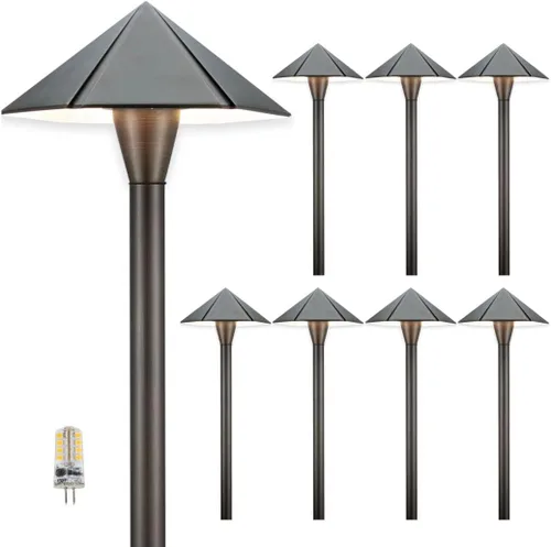 Miniatura 19 de Gardenreet Luces de camino de bajo voltaje de latón, luces LED de camino de paisaje, luces de patio al aire libre impermeables IP65, 12 V con cable