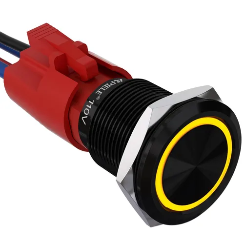 Miniatura 24 de APIELE 110V-220V 19mm interruptor de botón de cierre 10 Amp SPST LED Impermeable Redondo autobloqueante 1NO (Negro Aluminio, Azul)