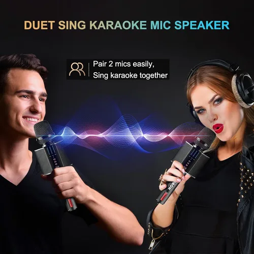 Miniatura 4 de BONAOK - Micrófono de karaoke, inalámbrico Bluetooth portátil para adultos y niños, para automóvil, hogar, al aire libre, fiesta, máquina de karaoke