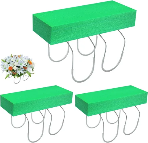 GRPFS Paquete de 3 sillas de cementerio para lápidas galvanizadas de 12 pulgadas con bloques de espuma de flores, lápidas de cementerio para tumbas