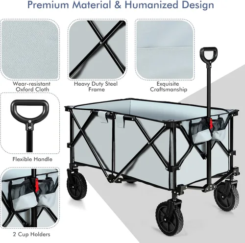 Miniatura 3 de Goplus Carro plegable utilitario con ruedas universales y asa ajustable y bolsa de cubierta, carrito de comestibles para jardín, compras, campamento