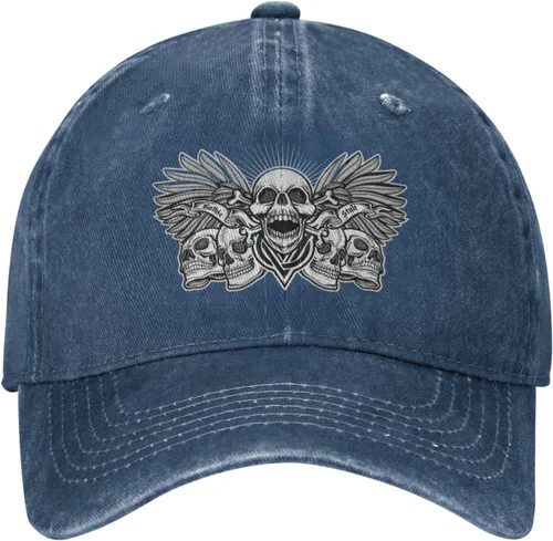 Miniatura 2 de Cowboy Hat Trendy Hats for Man and Women Djustable Four Season Outdoor Baseball Cap of Hell Skull with Angel Navy Blue