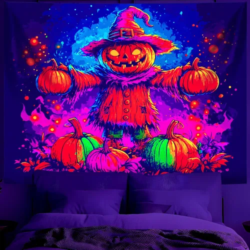 Miniatura 24 de BVBOX Tapiz de Halloween con luz negra, reactivo a los rayos UV que brilla en la oscuridad, póster de tapiz trippy con luz negra para sala de estar