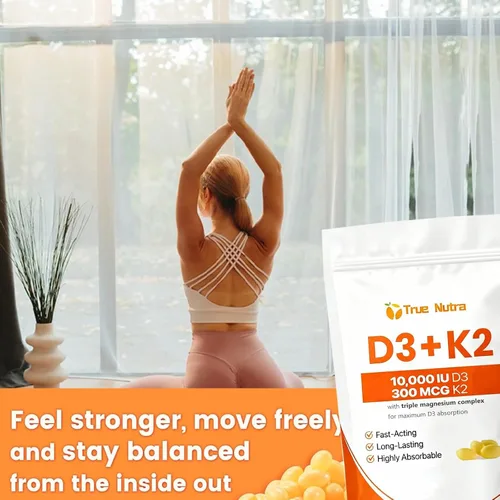 Miniatura 2 de D3 K2, vitamina D3 K2 Suplemento de magnesio de 10,000 UI, sin OMG, sin gluten, apoya el sistema inmunológico y la energía, 300 cápsulas blandas