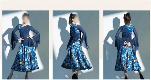 Miniatura 6 de DANN Flora - Disfraces de baile de malla, manga larga, vestido de baile de tango Foxtrot