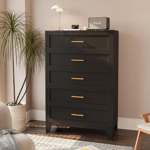 Cómoda de metal de 53.54 pulgadas de alto para dormitorio, cajones de armario de 5 cajones, unidad organizadora de almacenamiento moderna, armario