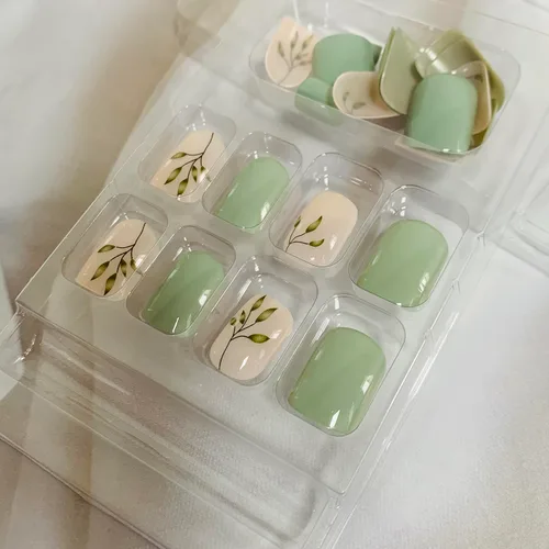 Miniatura 5 de Uñas postizas a presión de forma de ataúd de longitud corta, 24 piezas, uñas postizas brillantes de cobertura completa reutilizables con pegamento