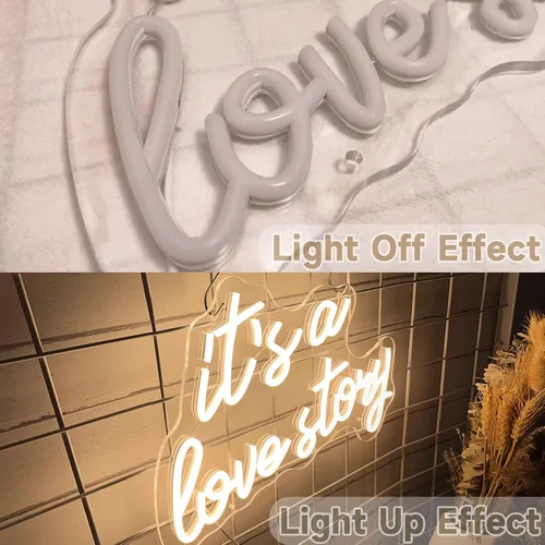 Miniatura 6 de Letrero de neón con texto en inglés "It's a Love Story", luz LED blanca cálida para dormitorio, estética, cumpleaños, boda, fiesta, regalo, novio