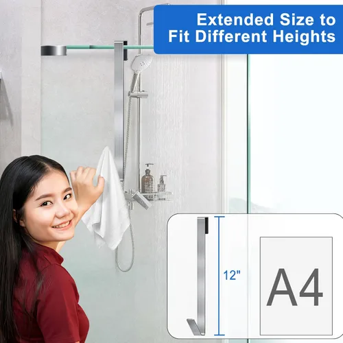 Miniatura 4 de Ganchos para puerta de ducha de 12 pulgadas, ganchos de ducha para toallas, ganchos de toalla extendidos resistentes sin perforaciones para puerta