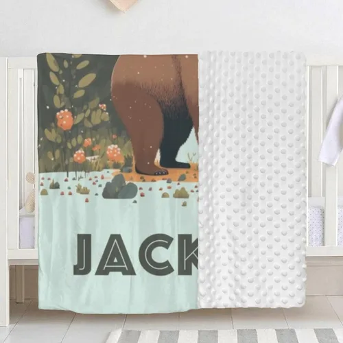 Miniatura 3 de Mantas de bebé personalizadas para niños, manta de felpa suave de doble capa con respaldo de puntos, manta personalizada de oso minky, manta de bebé