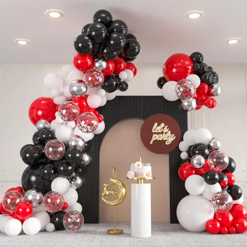 Miniatura 10 de 136 piezas de kit de arco de globos de color rosa eléctrico y negro con globos transparentes - 18/12/10/5 pulgadas de guirnalda gótica