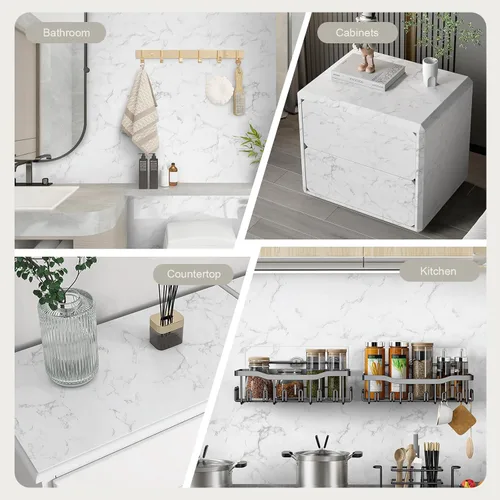 Miniatura 6 de Heroad Papel tapiz de contacto de mármol para despegar y pegar, papel tapiz de granito blanco y gris, papel tapiz autoadhesivo extraíble