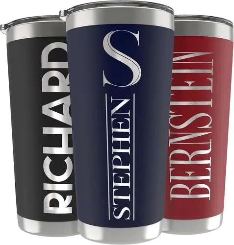 Miniatura 12 de Regalos personalizados para hombres – 20 onzas – Vasos personalizados con tapa, azul cielo, tazas de café de viaje aisladas, juego de popote
