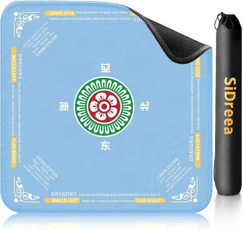 Miniatura 10 de Mahjong Mat 32.4 x 32.4 pulgadas, 0.118 in de grosor de goma antideslizante, tapete de mesa Mahjong con reducción de ruido, impermeable, tapete