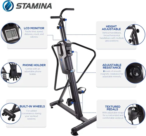 Miniatura 2 de Stamina Productos Cardio Climber Máquina de ejercicios de fitness para entrenamiento en casa con entrenamiento inteligente, monitor LCD y ruedas