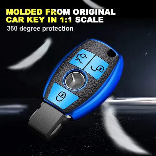 Miniatura 4 de Xotic Tech - Funda para llavero de piel granulada de poliuretano termoplástico, color azul, compatible con Mercedes Benz A, B, C, E, S, G, M, V