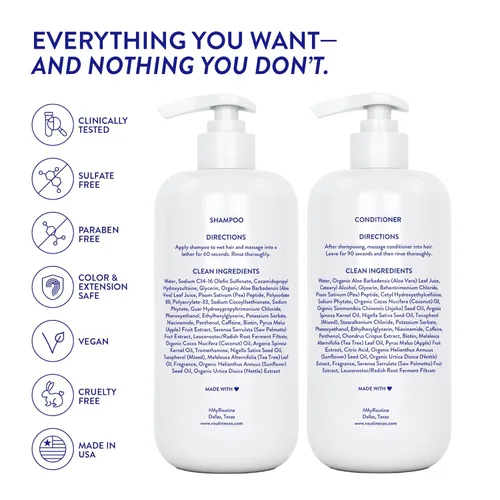 Miniatura 8 de Routine Wellness Set de champú y acondicionador antiadelgazamiento para cabello adelgazante - Biotin DHT Blocker Mujeres y Hombres - Champú seguro