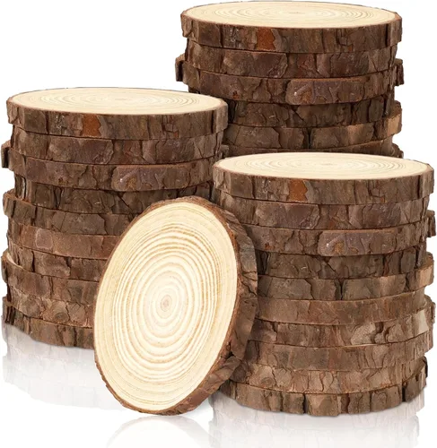 Miniatura 12 de FSWCCK 17 piezas de rebanadas de madera sin terminar para centros de mesa, 5.1-5.5 pulgadas, discos naturales redondos con corteza de árbol
