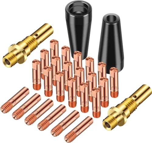 Kit de 28 puntas de boquilla sin gas de núcleo de fundente, puntas de soldador MIG KP1939-1, difusor de boquilla de punta de soldadura de 0.030
