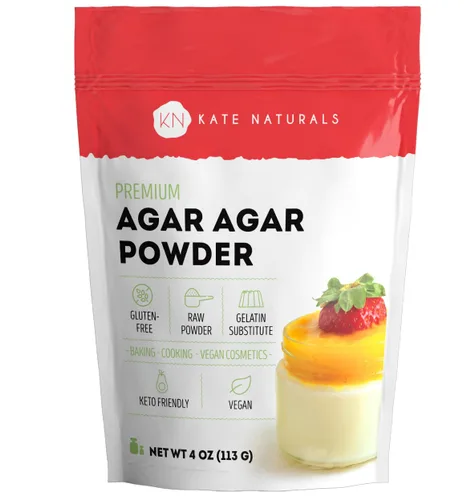 Kate Naturals Polvo de agar agar para cocinar y platos de Petri. Polvo sustituto de gelatina vegana sin sabor para hojas de gelatina y halal (4