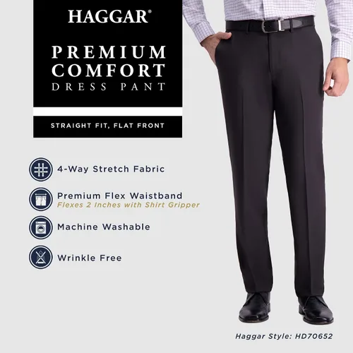 Miniatura 5 de Haggar Pantalones de vestir cómodos para hombre, ajuste recto, parte delantera plana (tallas regulares y grandes y altas)