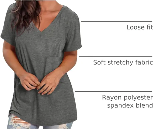 Miniatura 35 de Geifa Camisetas de manga corta con cuello en V para mujer, camisetas casuales de verano con bolsillo