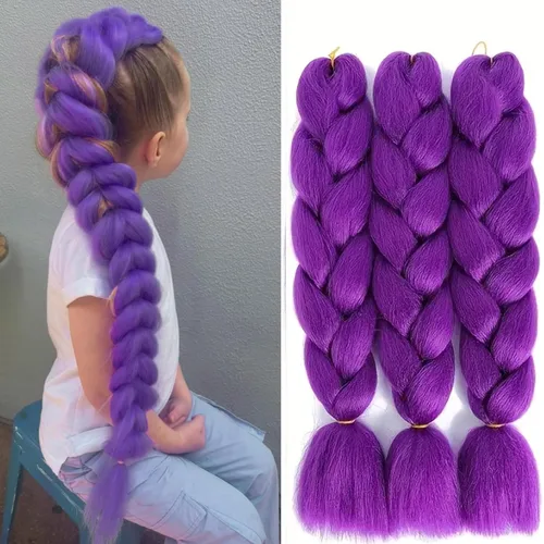Miniatura 18 de Cabello trenzado de fibra sintética, tamaño jumbo, extensiones de cabello Kanekalon suave, color negro, (24 pulgadas, 3 piezas)