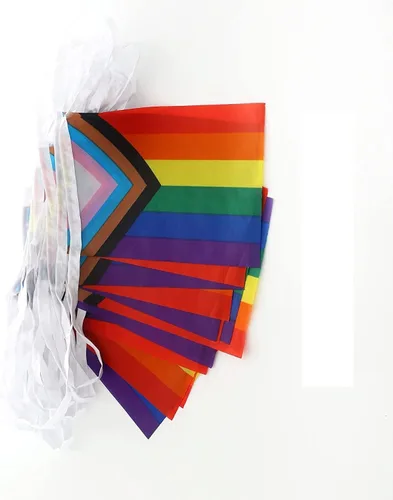 Miniatura 5 de ZXvZYT Progress Rainbow Pride - Banderas de banderín pequeño de arcoíris gay LGBT para decoración de fiesta de orgullo (50 pies, 38 banderas)