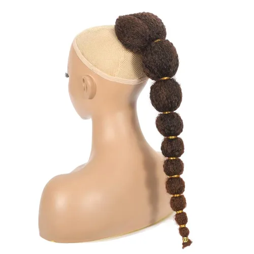 Miniatura 15 de Extensión de cola de caballo afro rizada con burbuja para mujeres negras de 18 pulgadas de largo, cola de caballo con cordón natural negro, clip