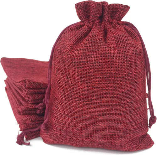 Miniatura 10 de Bolsas de yute con cordón de ajuste de algodón para regalos, 50 unidades Crema